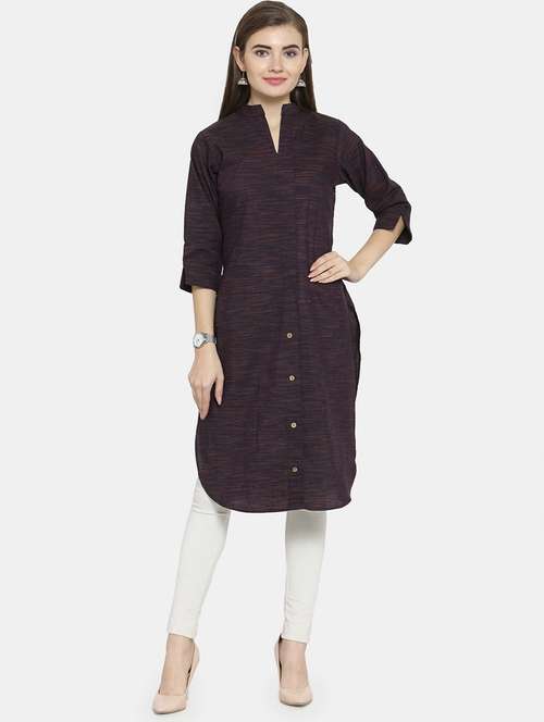 women solid three quarter sleeve straight kurta - 22061670 - Standard Image - 0