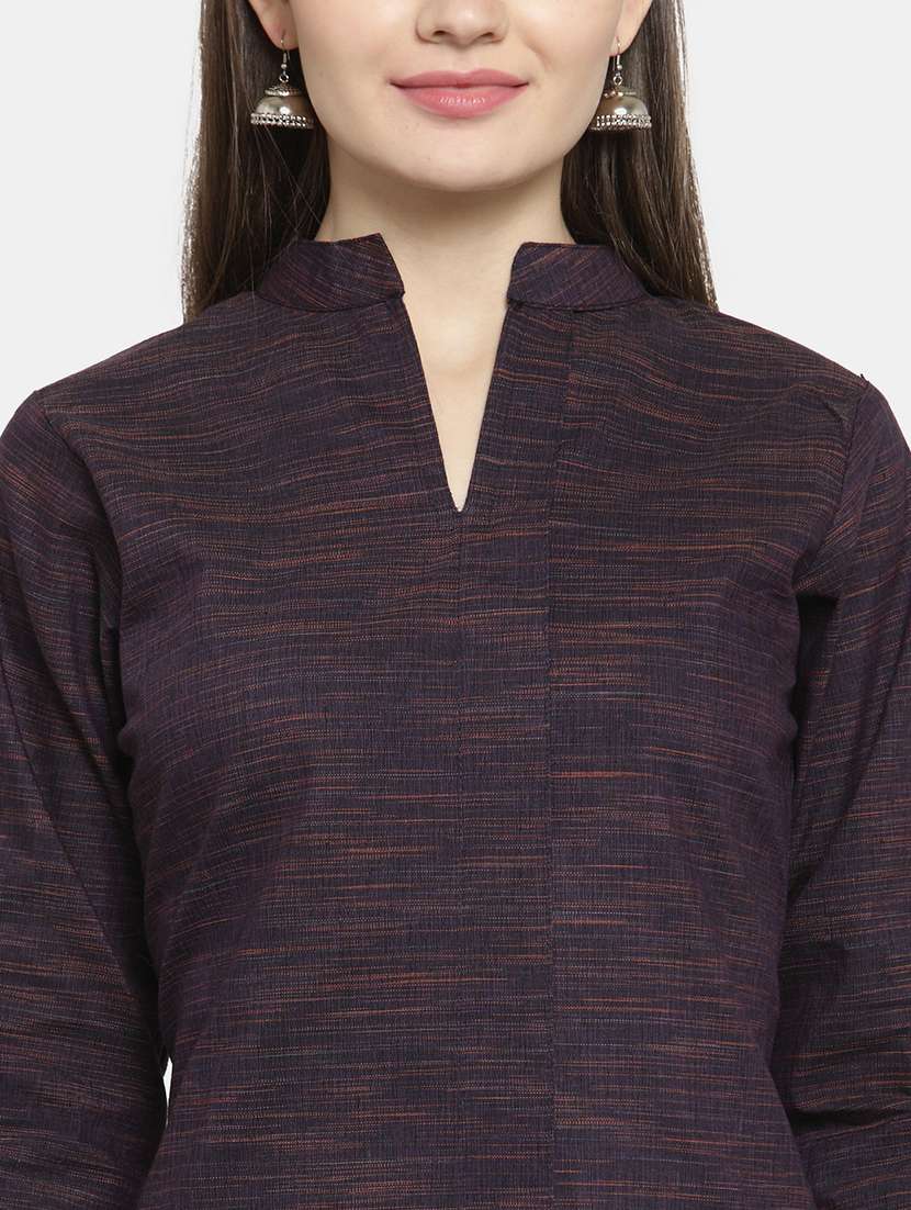 women solid three quarter sleeve straight kurta - 22061670 - Standard Image - 5