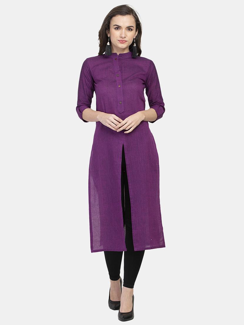 women solid three quarter sleeve straight kurta