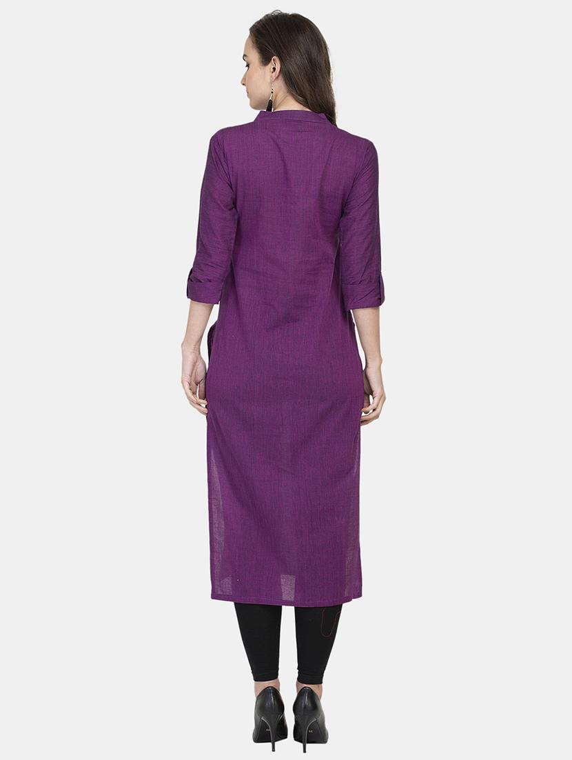 women solid three quarter sleeve straight kurta - 22061675 - Standard Image - 3