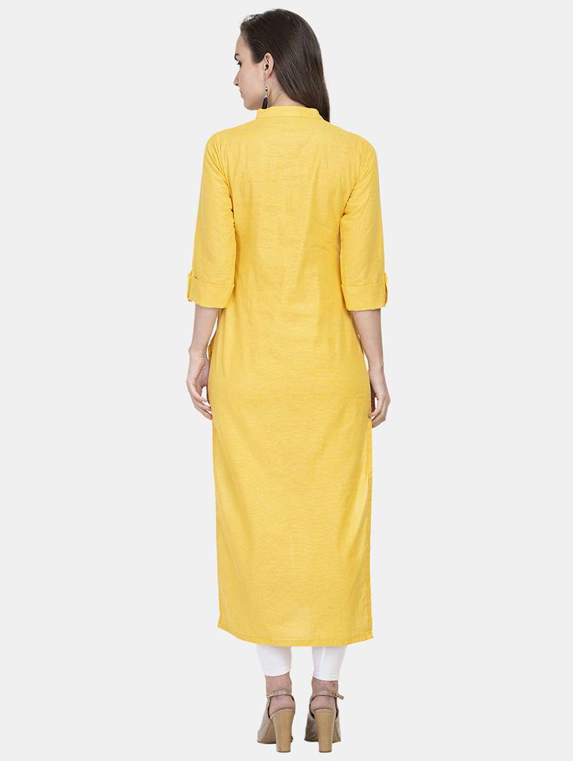 women solid three quarter sleeve straight kurta - 22061678 -  Standard Image - 3