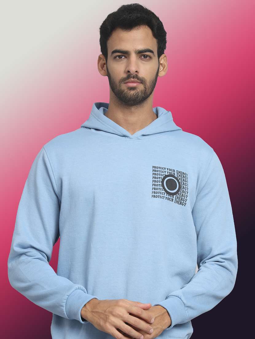 men printed long sleeve hooded sweatshirt