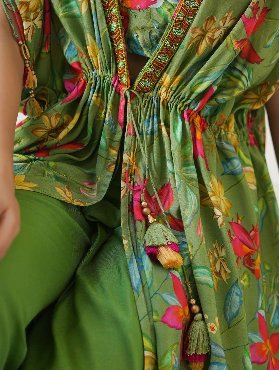women floral kimono sleeve kaftan kurta pant set - 22061790 - Standard Image - 3