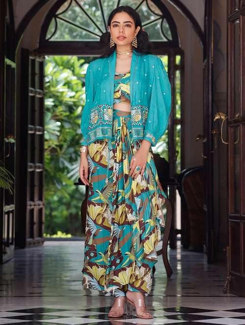 green muslin kurta pant  set - 22061793 -  Standard Image - 0