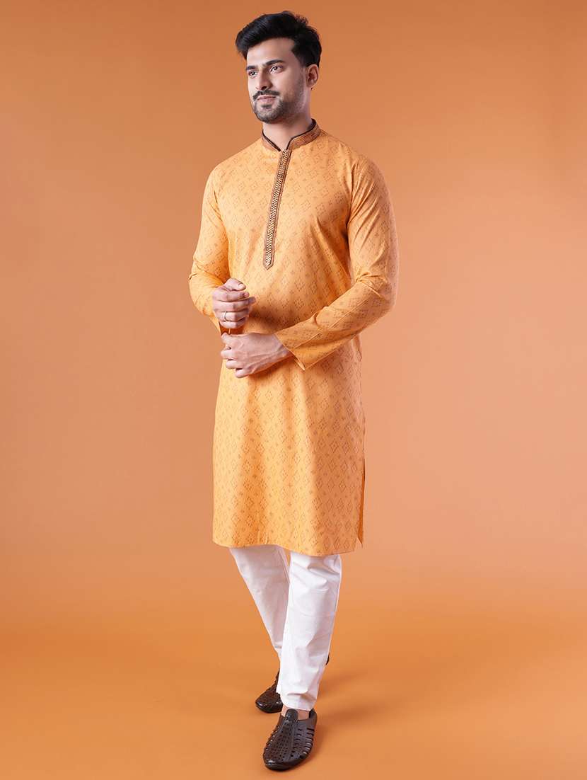 men mandarin neck kurta pyjama ethnic wear set - 22061823 - Standard Image - 3