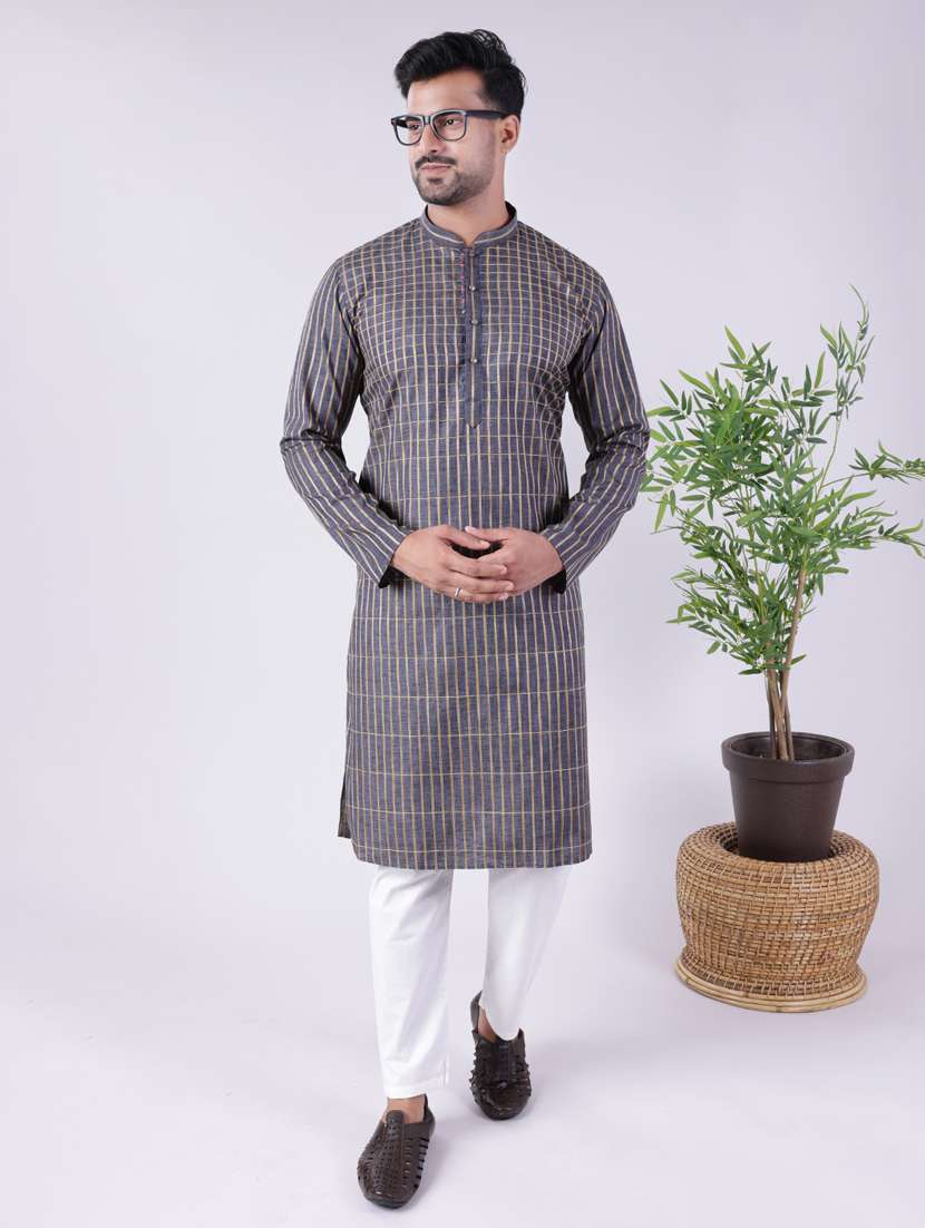 men mandarin neck kurta pyjama ethnic wear set