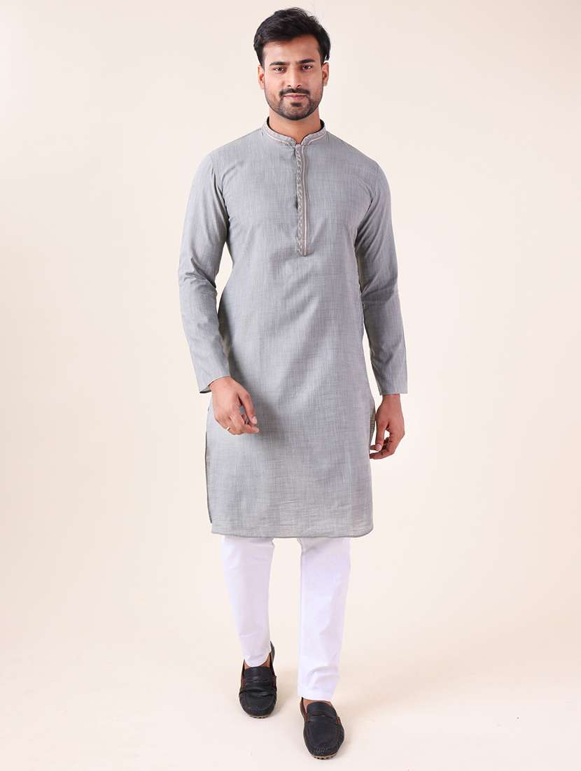 men mandarin neck kurta pyjama ethnic wear set