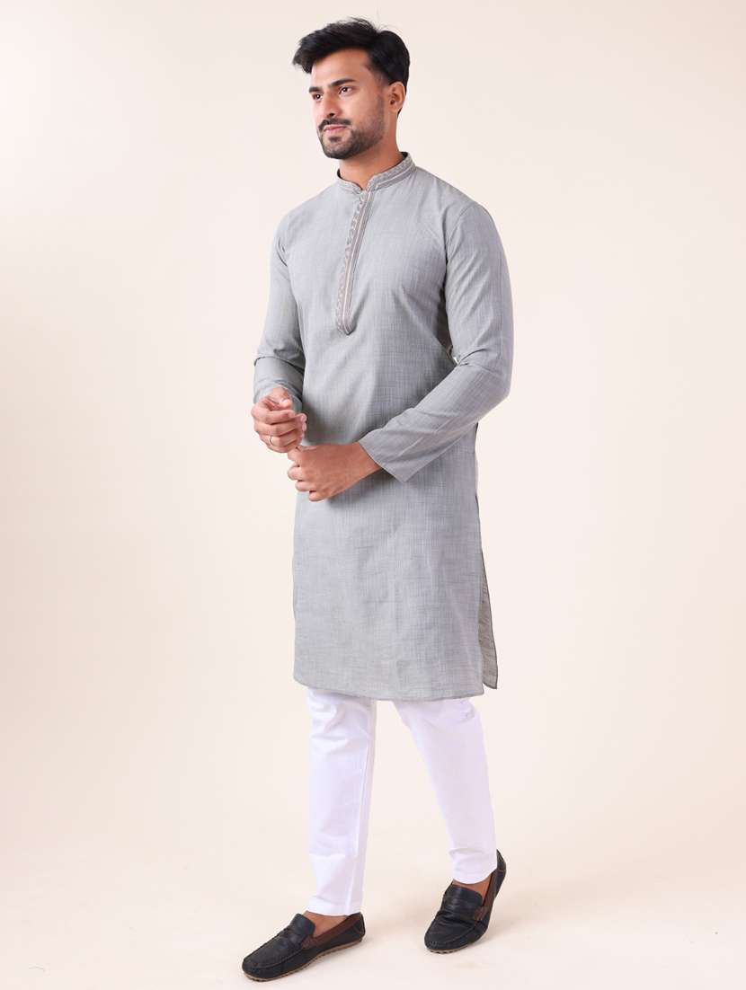 men mandarin neck kurta pyjama ethnic wear set - 22061836 - Standard Image - 3