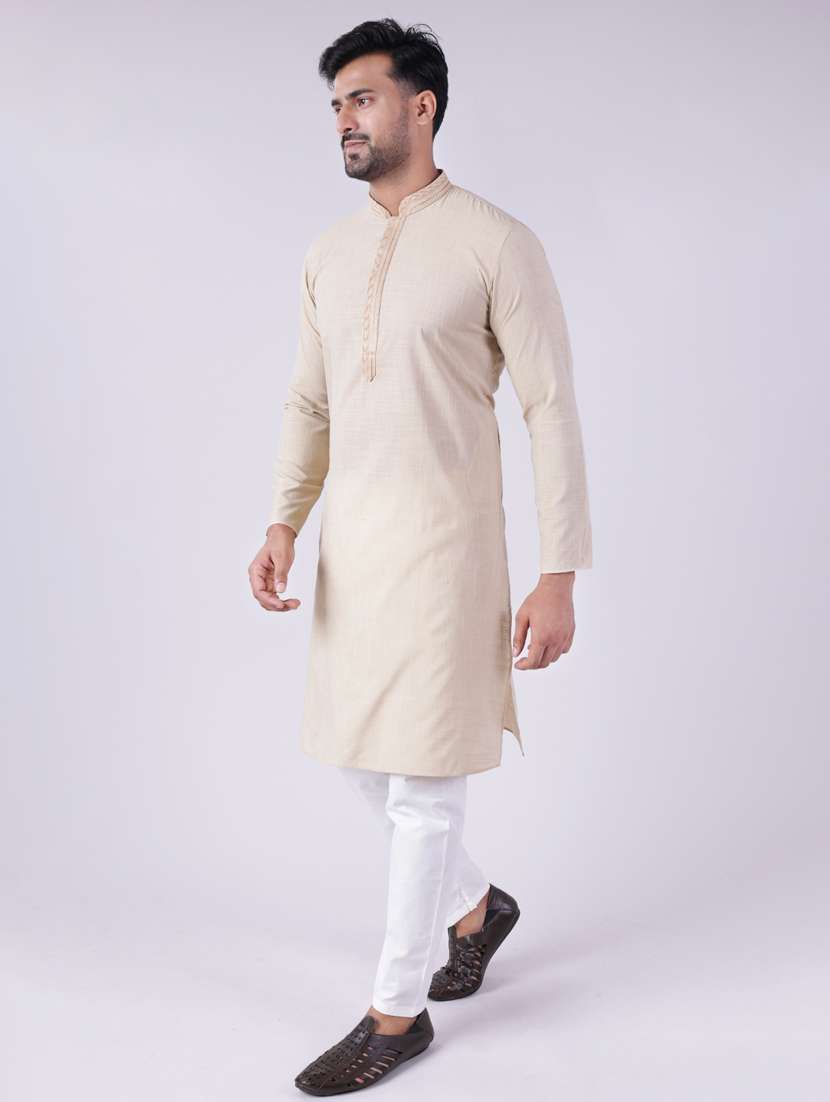 men mandarin neck kurta pyjama ethnic wear set - 22061837 - Standard Image - 3