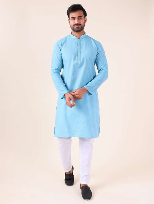 men mandarin neck kurta pyjama ethnic wear set - 22061838 -  Standard Image - 0