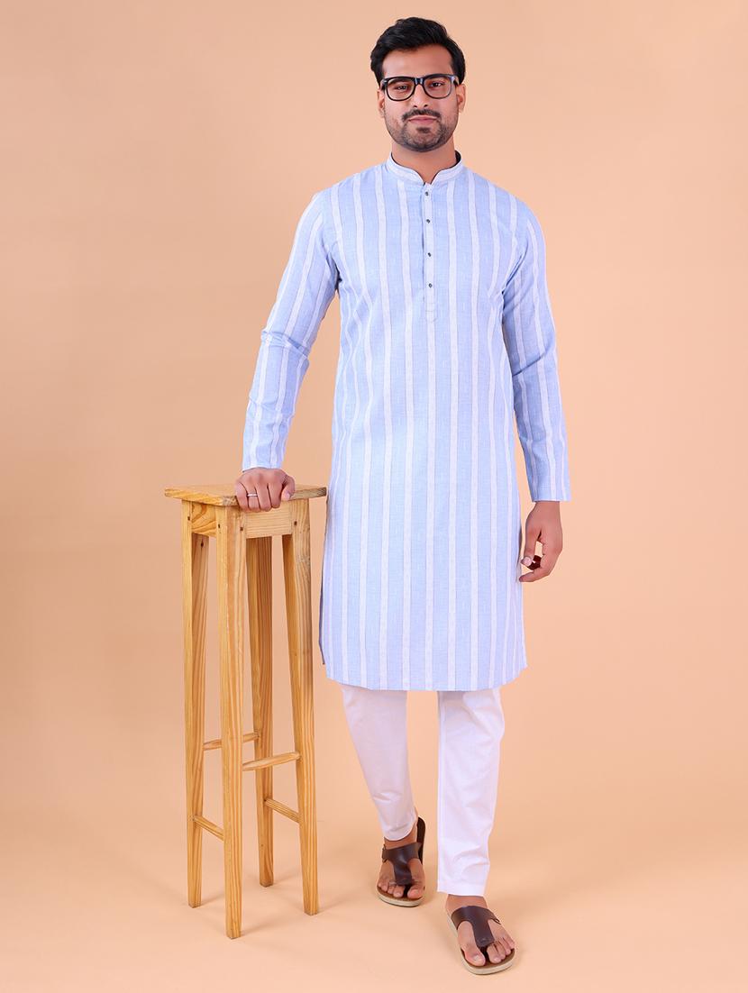 men mandarin neck kurta pyjama ethnic wear set - 22061840 - Zoom Image - 0