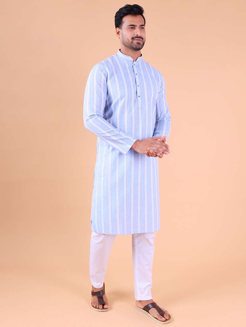 men mandarin neck kurta pyjama ethnic wear set - 22061840 - Standard Image - 3
