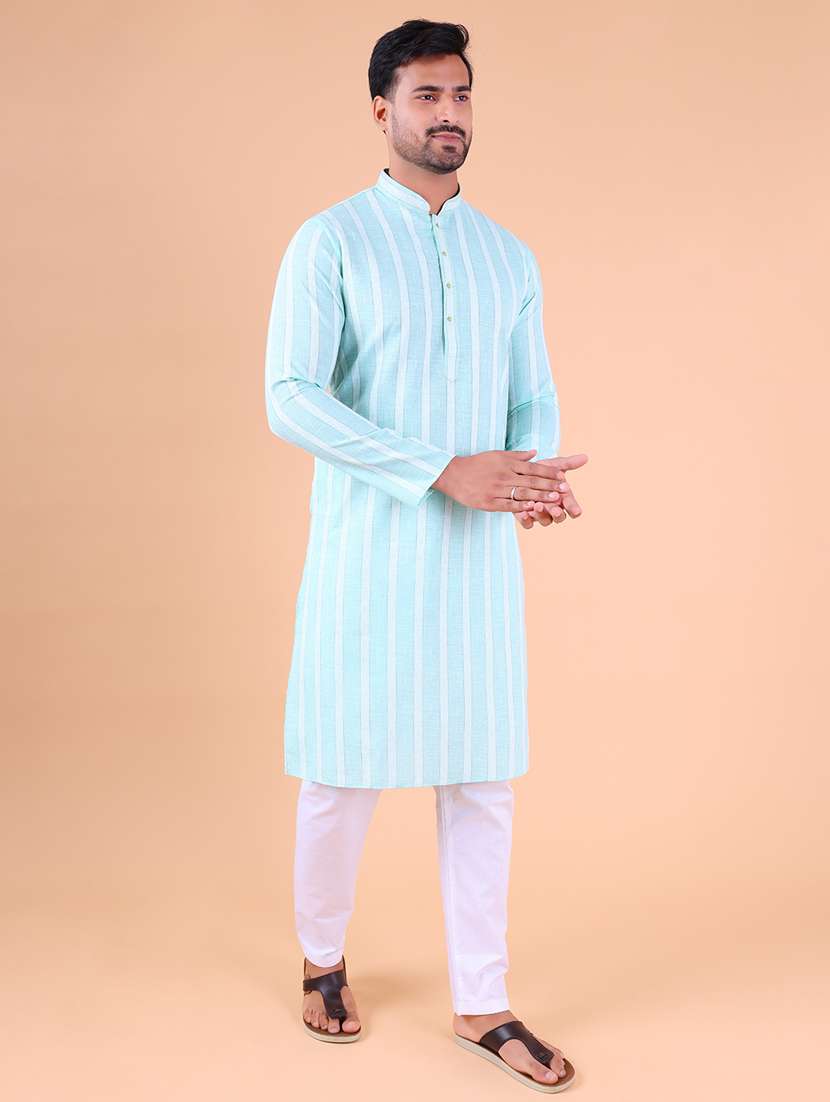 men mandarin neck kurta pyjama ethnic wear set - 22061841 -  Standard Image - 3