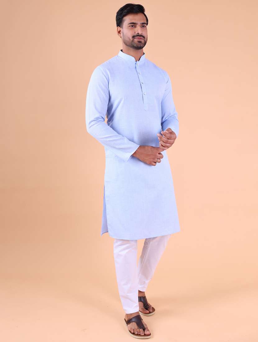 men mandarin neck kurta pyjama ethnic wear set - 22061844 - Standard Image - 3