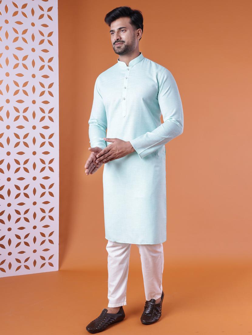 men mandarin neck kurta pyjama ethnic wear set - 22061845 - Standard Image - 3