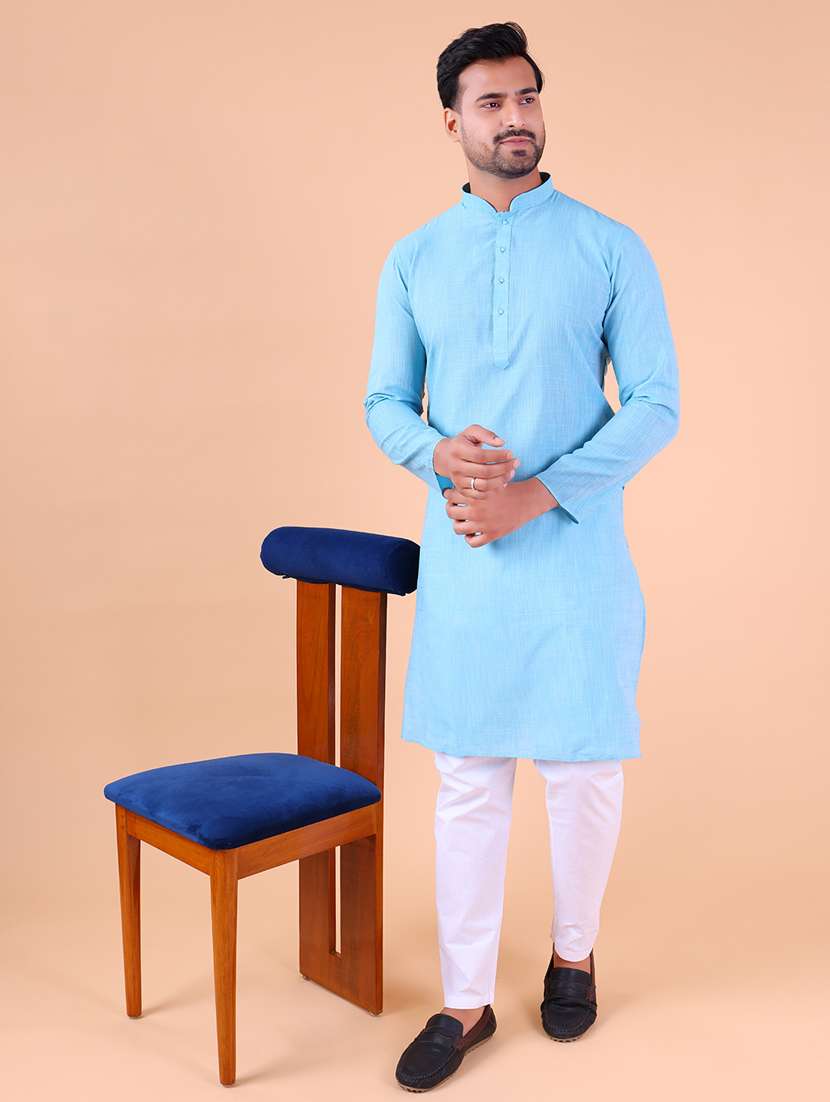 men mandarin neck kurta pyjama ethnic wear set
