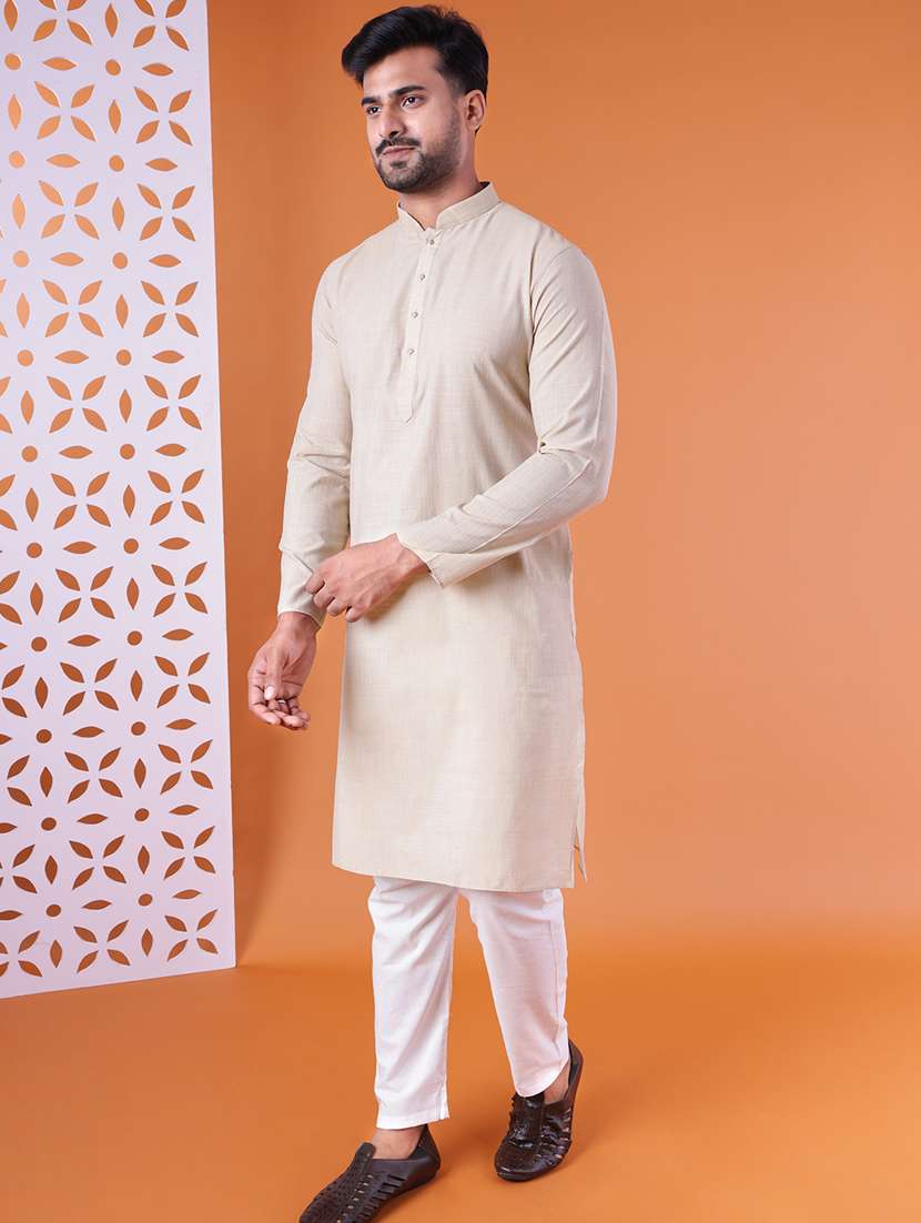 men mandarin neck kurta pyjama ethnic wear set - 22061850 -  Standard Image - 3