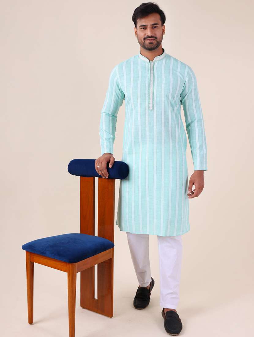 men mandarin neck kurta pyjama ethnic wear set - 22061851 - Zoom Image - 0