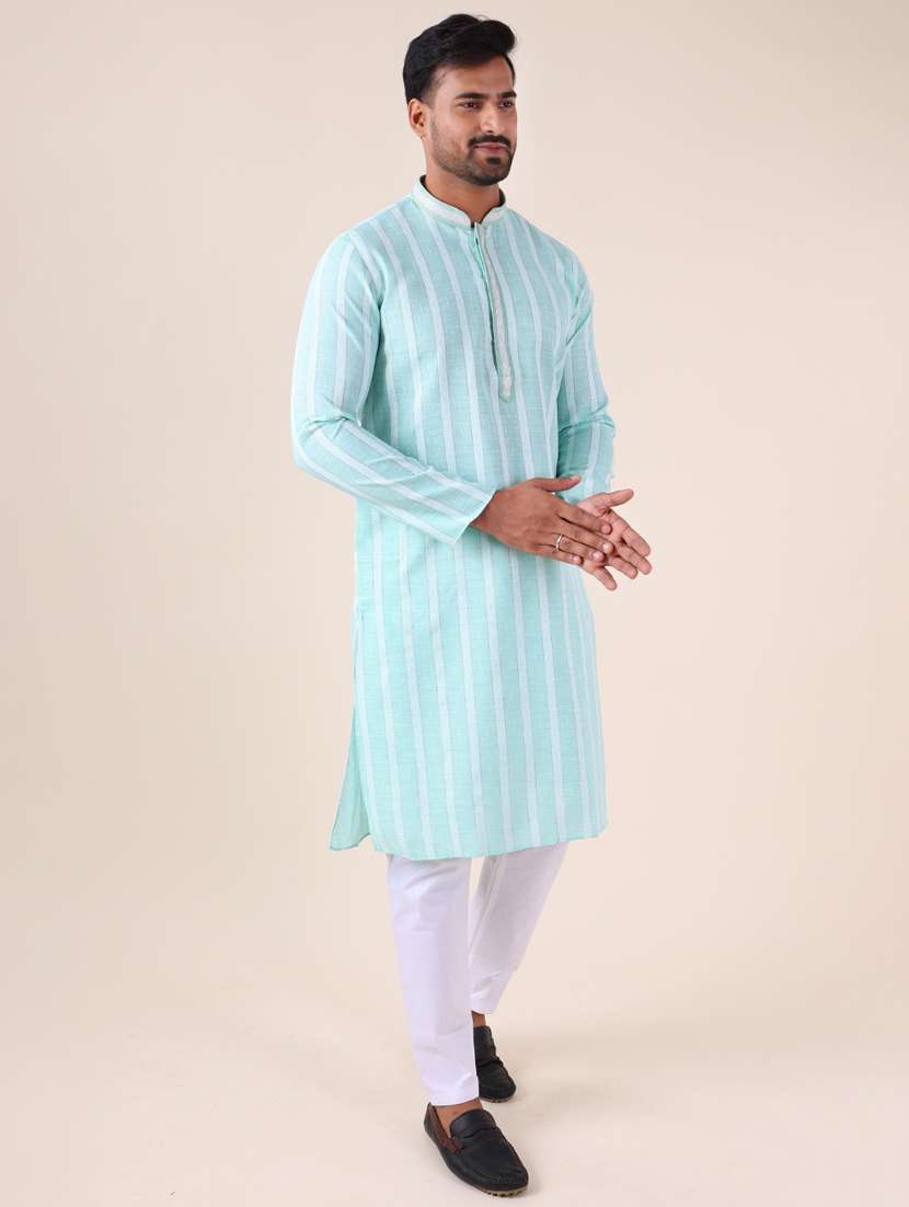 men mandarin neck kurta pyjama ethnic wear set - 22061851 - Standard Image - 3
