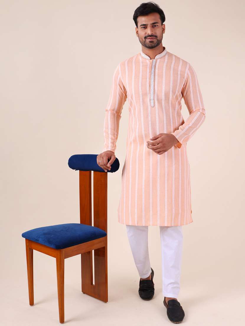men mandarin neck kurta pyjama ethnic wear set - 22061852 - Zoom Image - 0