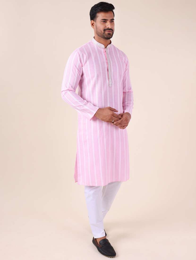 men mandarin neck kurta pyjama ethnic wear set - 22061854 - Standard Image - 3