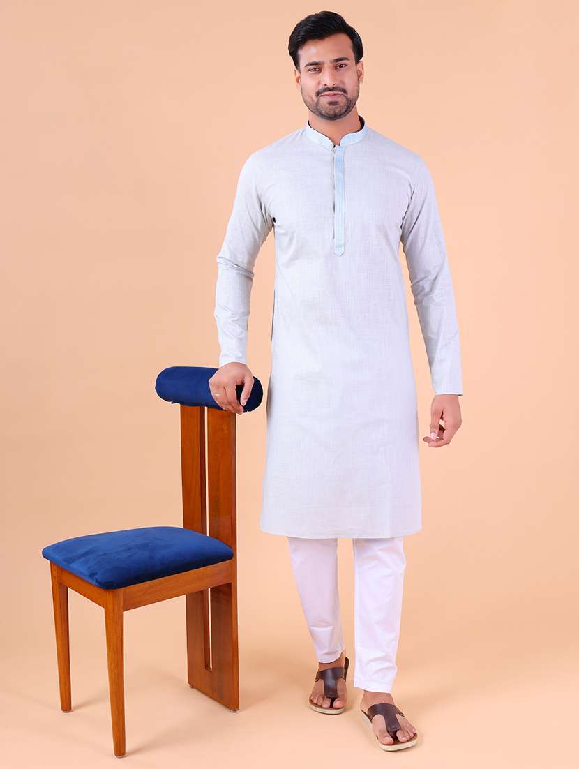 men mandarin neck kurta pyjama ethnic wear set - 22061855 - Zoom Image - 0