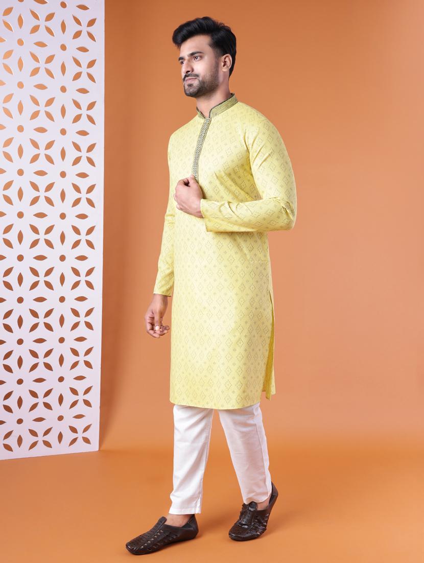 men mandarin neck kurta pyjama ethnic wear set - 22061858 - Standard Image - 3