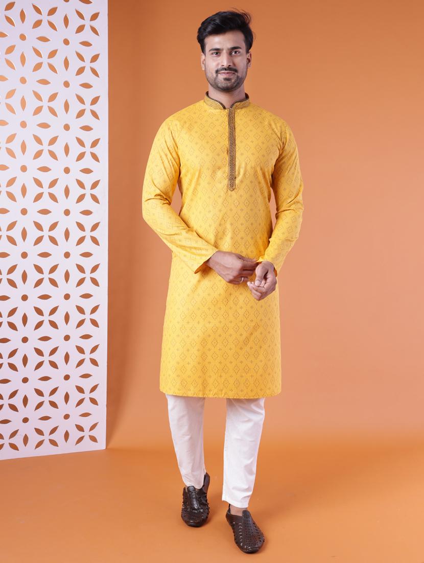men mandarin neck kurta pyjama ethnic wear set