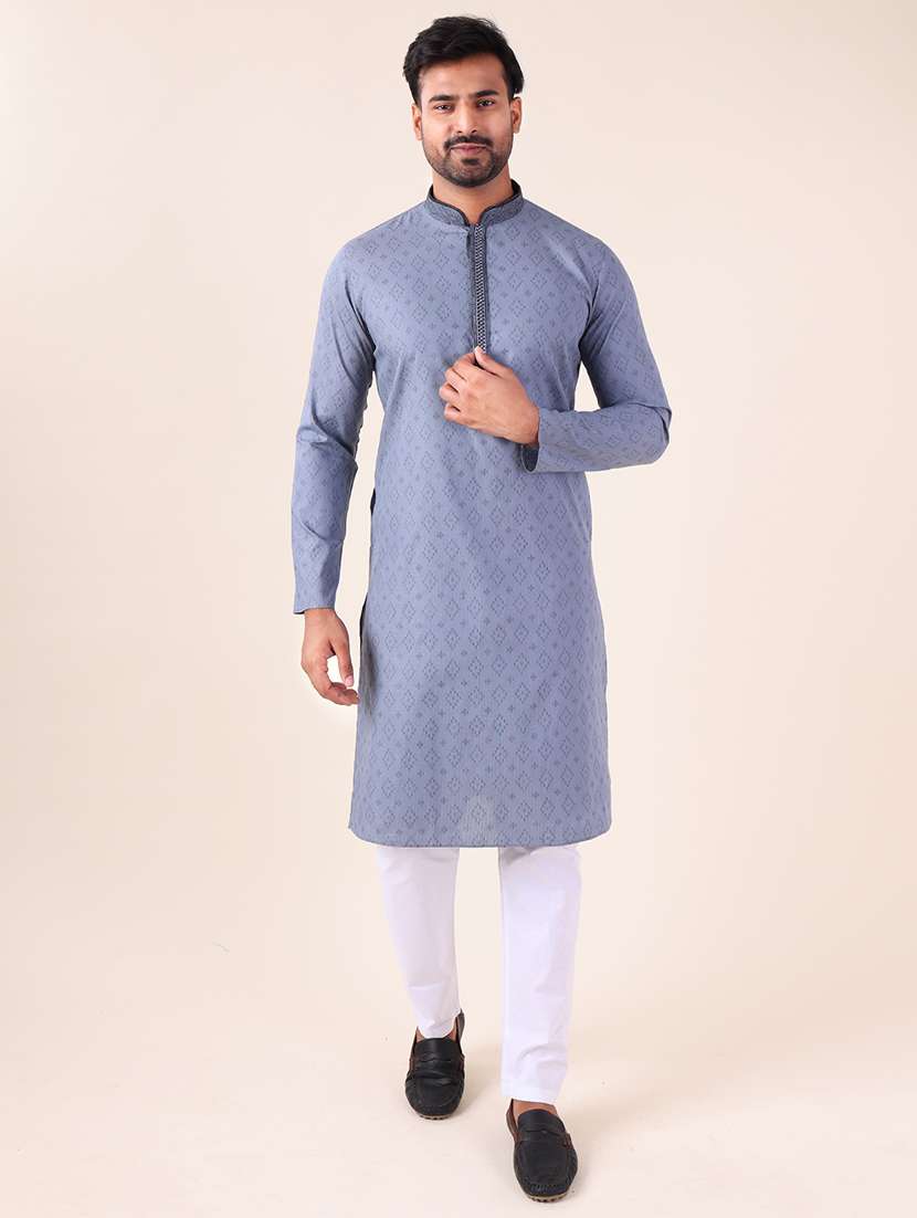 men mandarin neck kurta pyjama ethnic wear set