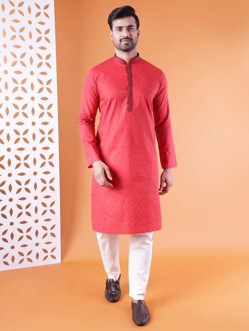 men mandarin neck kurta pyjama ethnic wear set - 22061861 - Standard Image - 3