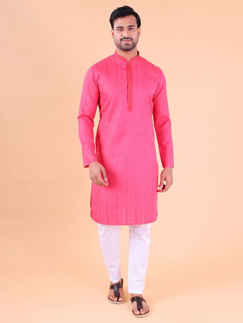 men mandarin neck kurta pyjama ethnic wear set - 22061864 - Zoom Image - 0
