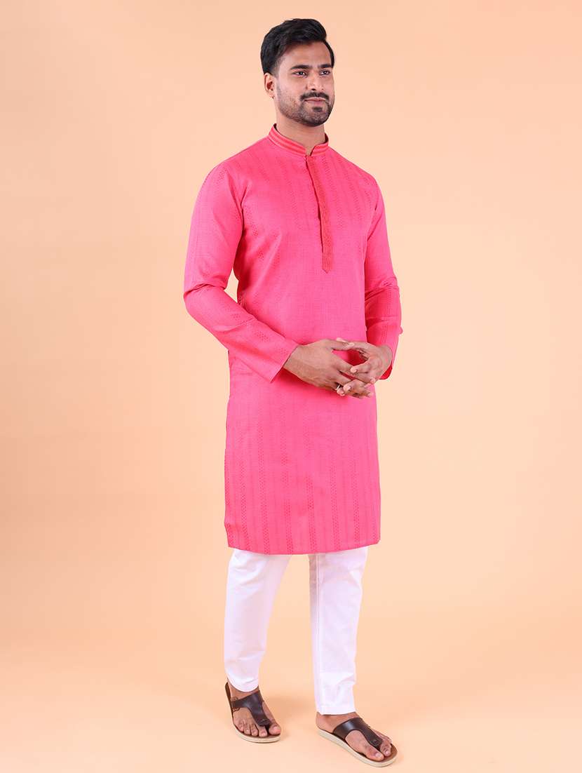 men mandarin neck kurta pyjama ethnic wear set - 22061864 - Standard Image - 3