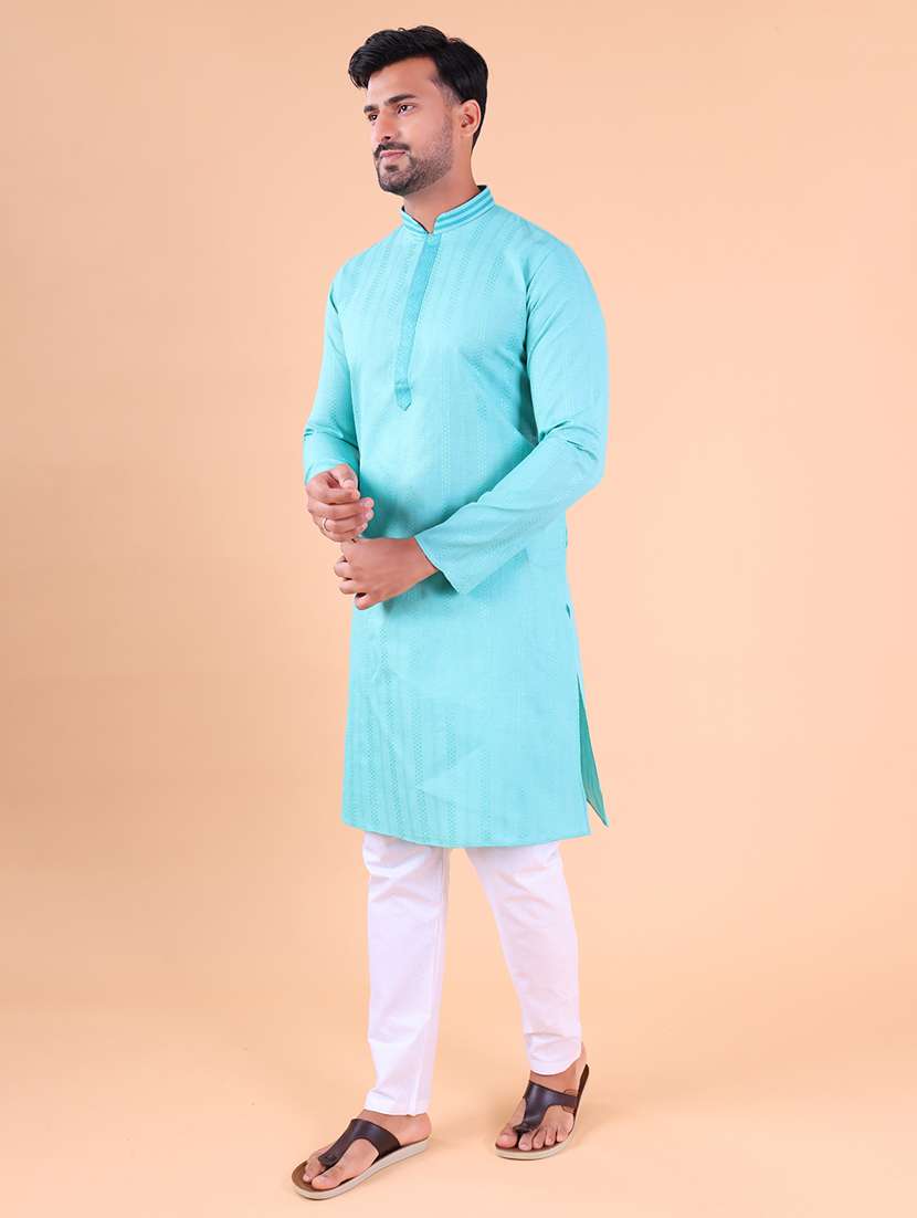 men mandarin neck kurta pyjama ethnic wear set - 22061865 - Standard Image - 3