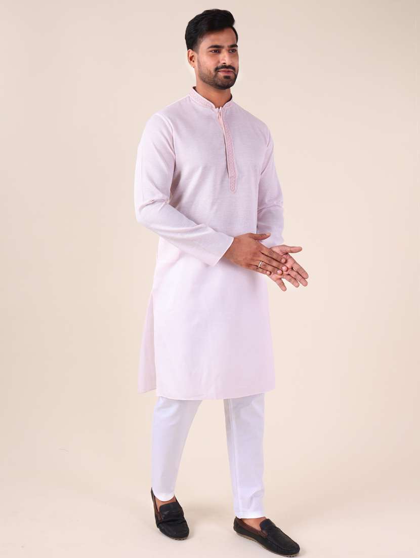 men mandarin neck kurta pyjama ethnic wear set - 22061871 - Standard Image - 3