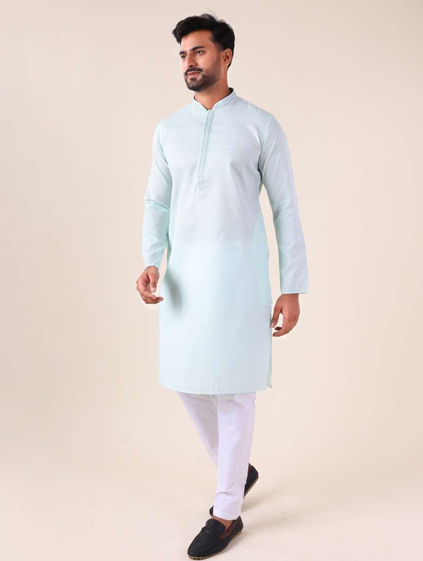 men mandarin neck kurta pyjama ethnic wear set - 22061872 - Standard Image - 3