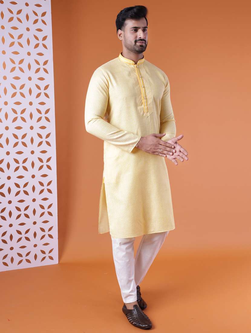 men mandarin neck kurta pyjama ethnic wear set - 22061877 - Standard Image - 3