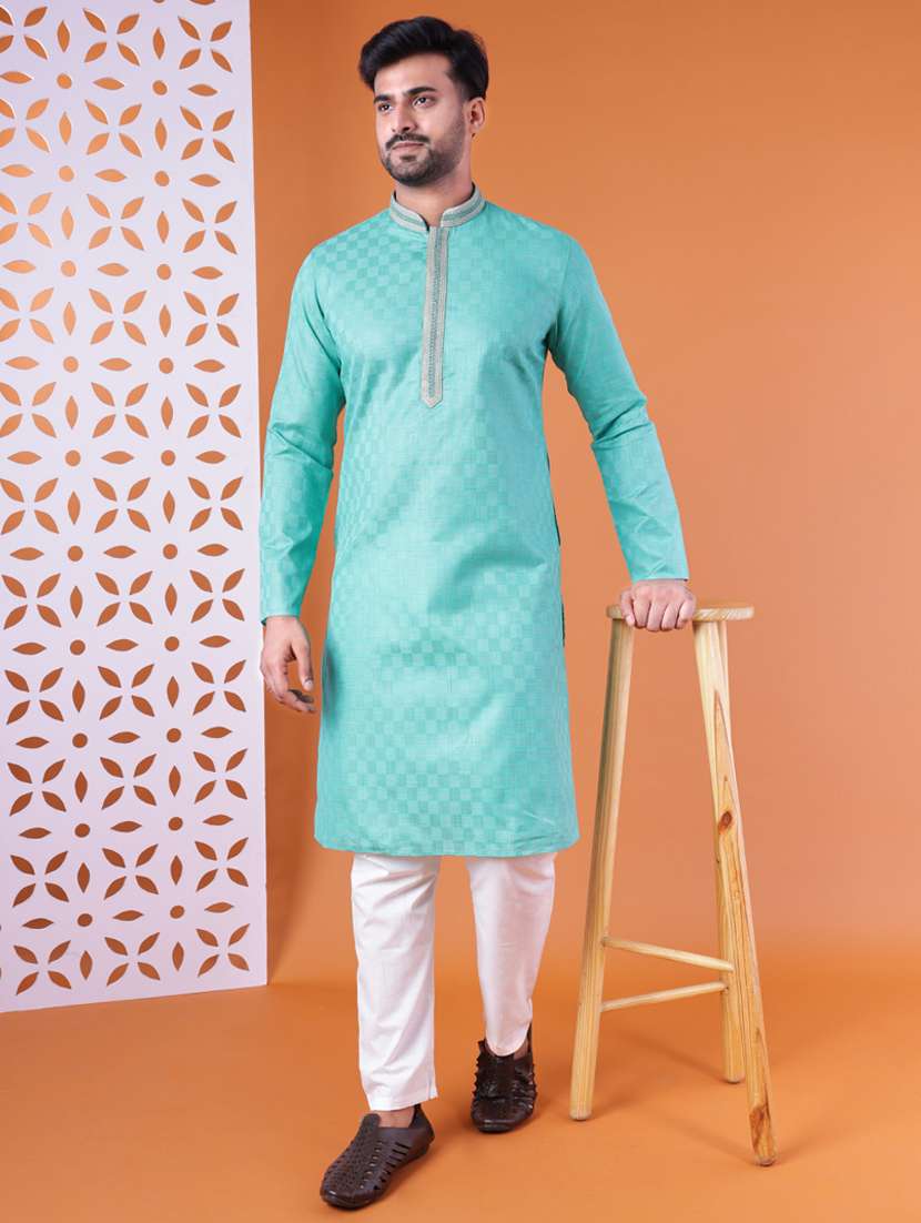 men mandarin neck kurta pyjama ethnic wear set - 22061878 - Zoom Image - 0