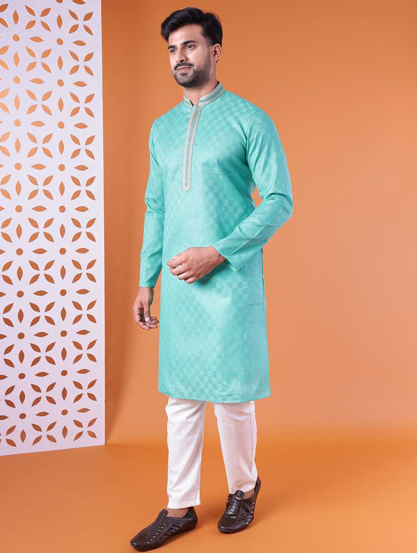 men mandarin neck kurta pyjama ethnic wear set - 22061878 - Standard Image - 3