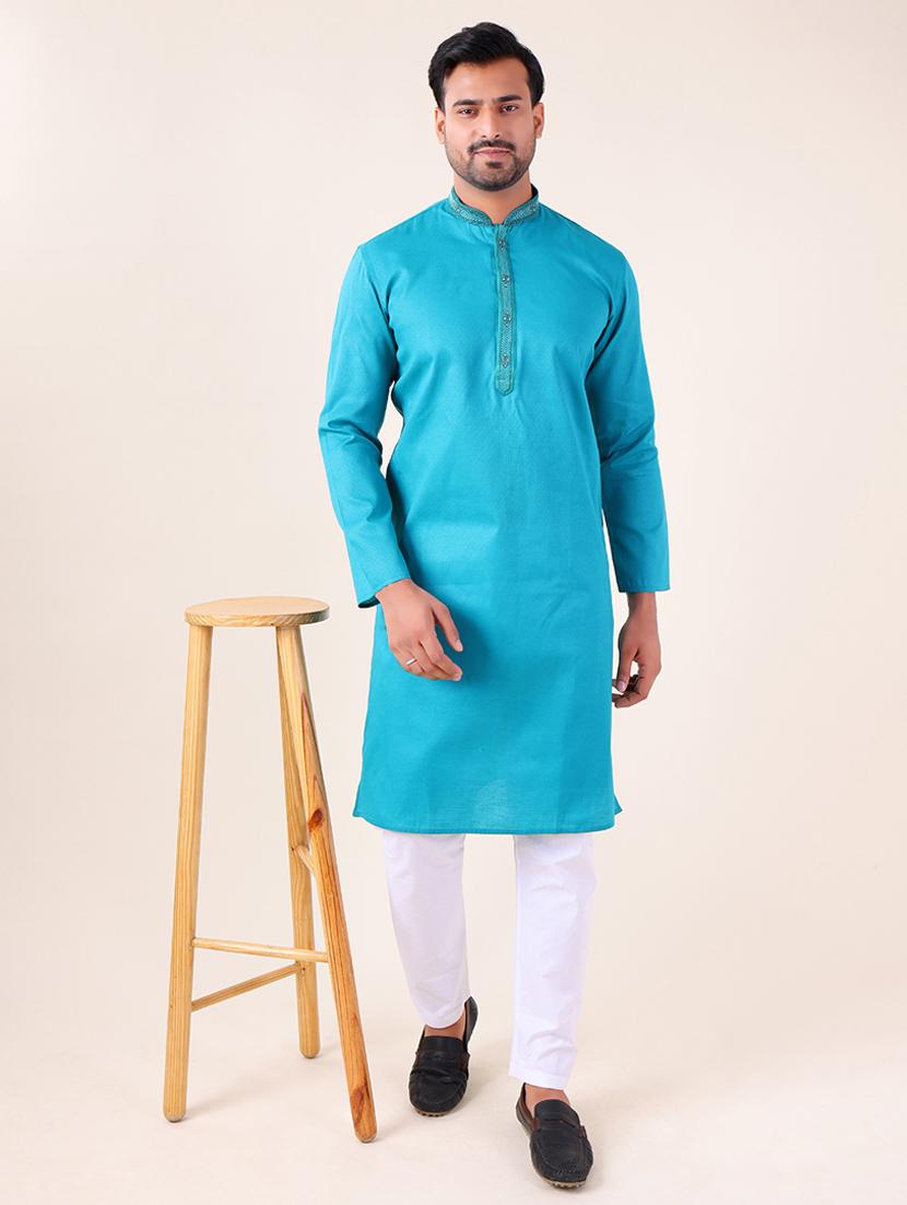 men mandarin neck kurta pyjama ethnic wear set - 22061882 - Zoom Image - 0