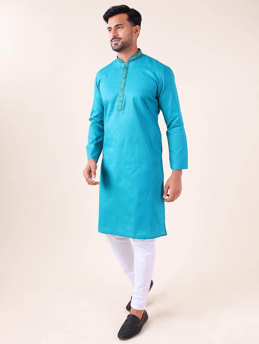 men mandarin neck kurta pyjama ethnic wear set - 22061882 - Standard Image - 3