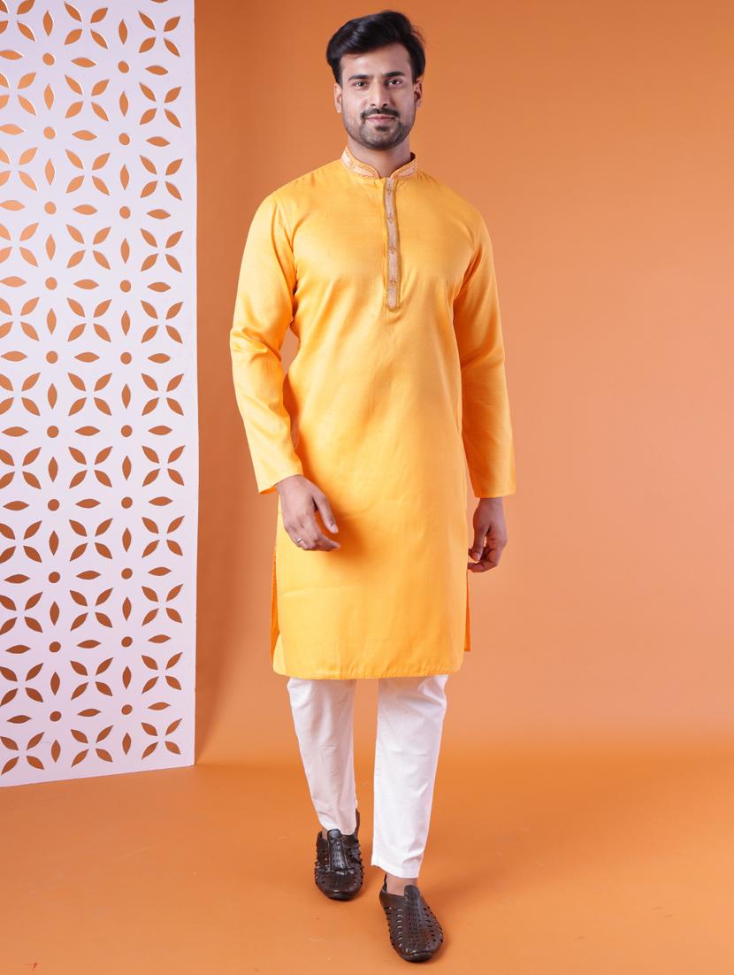 men mandarin neck kurta pyjama ethnic wear set
