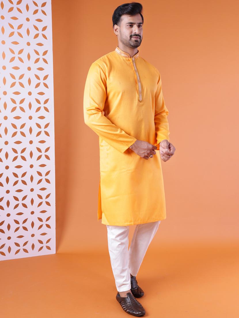 men mandarin neck kurta pyjama ethnic wear set - 22061883 - Standard Image - 3