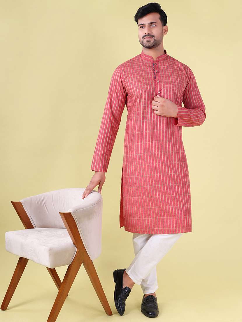 men mandarin neck kurta pyjama ethnic wear set