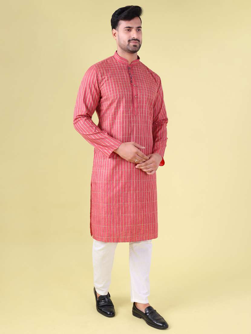 men mandarin neck kurta pyjama ethnic wear set - 22061886 - Standard Image - 3