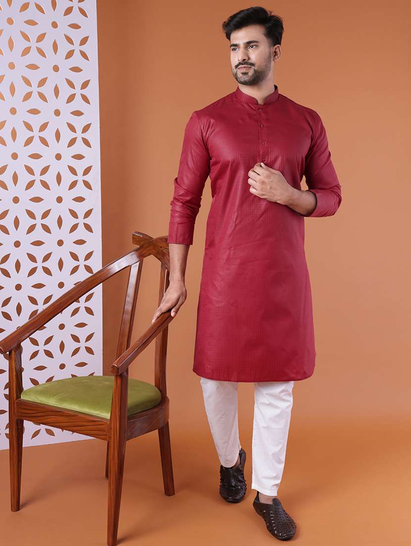 men mandarin neck kurta pyjama ethnic wear set