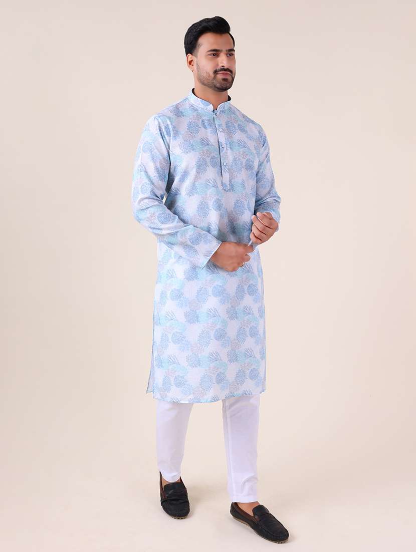 men mandarin neck kurta pyjama ethnic wear set - 22061892 - Standard Image - 3