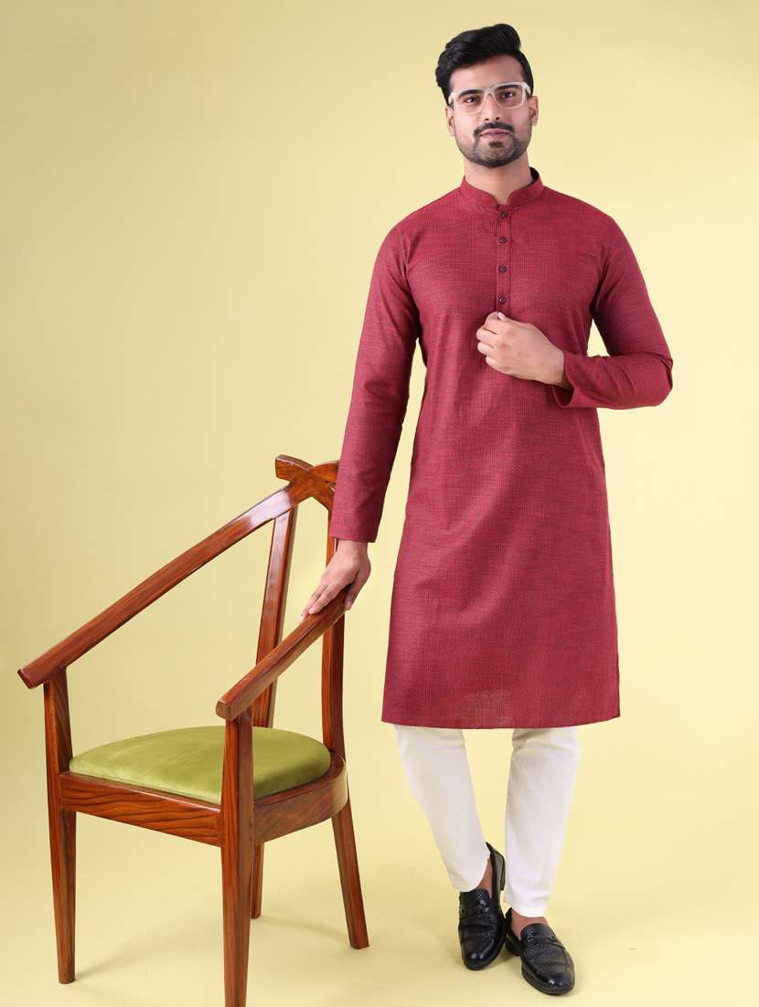 men mandarin neck kurta pyjama ethnic wear set - 22061898 -  Standard Image - 3