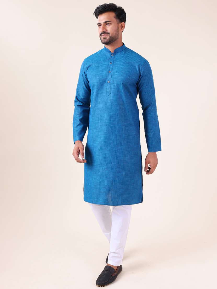 men mandarin neck kurta pyjama ethnic wear set - 22061899 -  Standard Image - 3