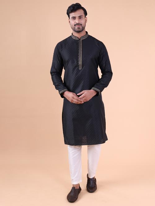 men mandarin neck kurta pyjama ethnic wear set - 22061904 -  Standard Image - 0