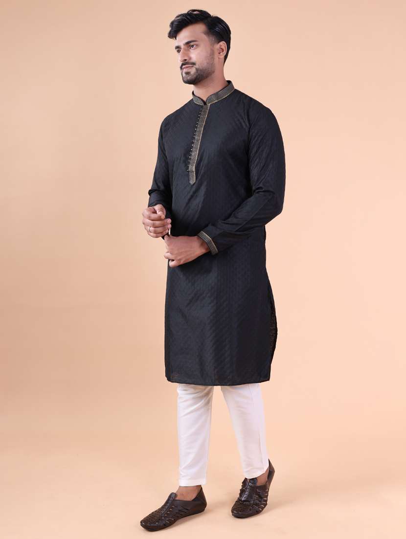 men mandarin neck kurta pyjama ethnic wear set - 22061904 - Standard Image - 3